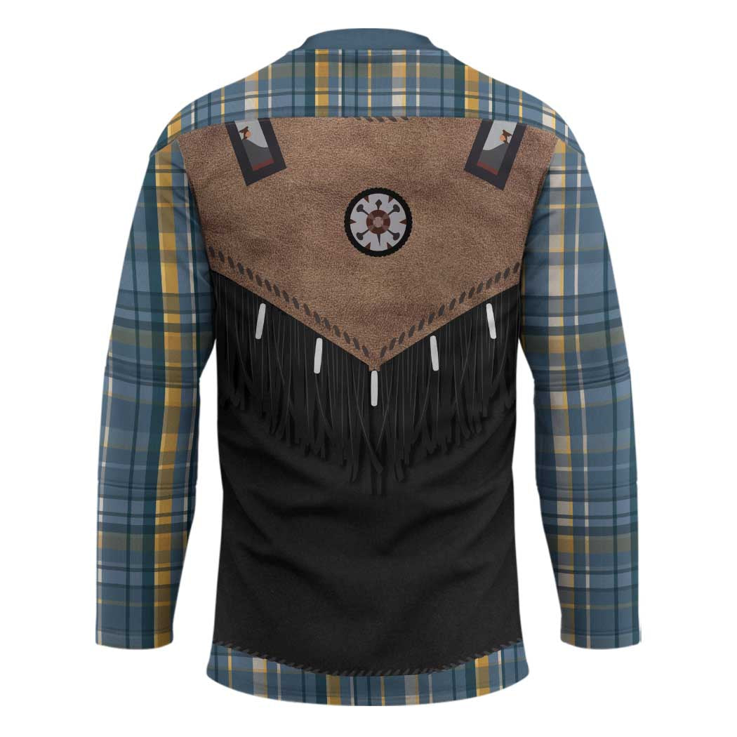 Western Cowboy Vest Style Hockey Jersey Blue Yellow Plaid Pattern - Wonder Print Shop
