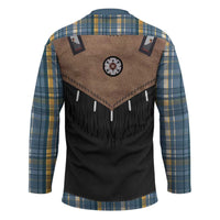 Western Cowboy Vest Style Hockey Jersey Blue Yellow Plaid Pattern - Wonder Print Shop