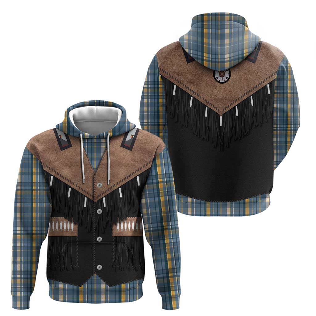Western Cowboy Vest Style Hoodie Blue Yellow Plaid Pattern - Wonder Print Shop
