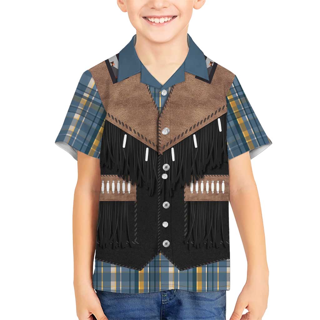 Western Cowboy Vest Style Kid Hawaiian Shirt Blue Yellow Plaid Pattern - Wonder Print Shop