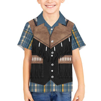 Western Cowboy Vest Style Kid Hawaiian Shirt Blue Yellow Plaid Pattern - Wonder Print Shop