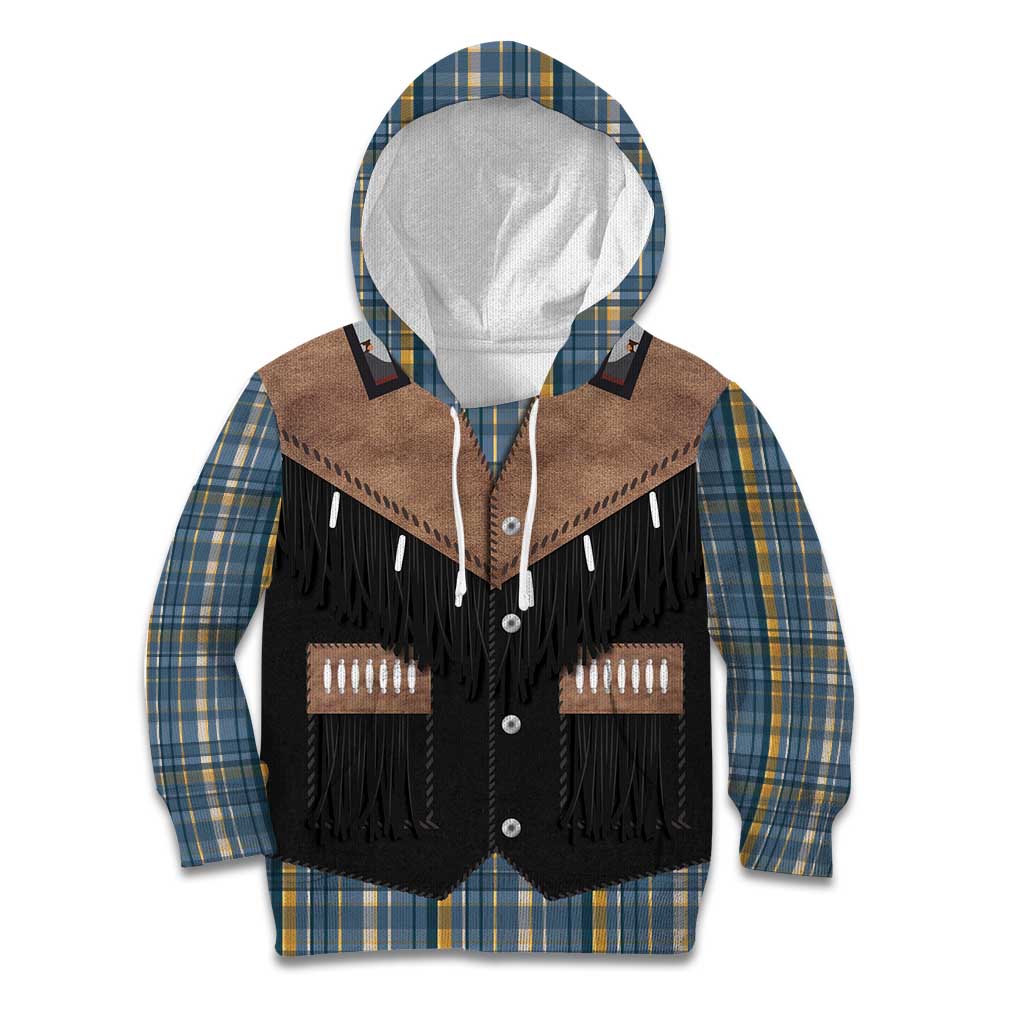 Western Cowboy Vest Style Kid Hoodie Blue Yellow Plaid Pattern - Wonder Print Shop