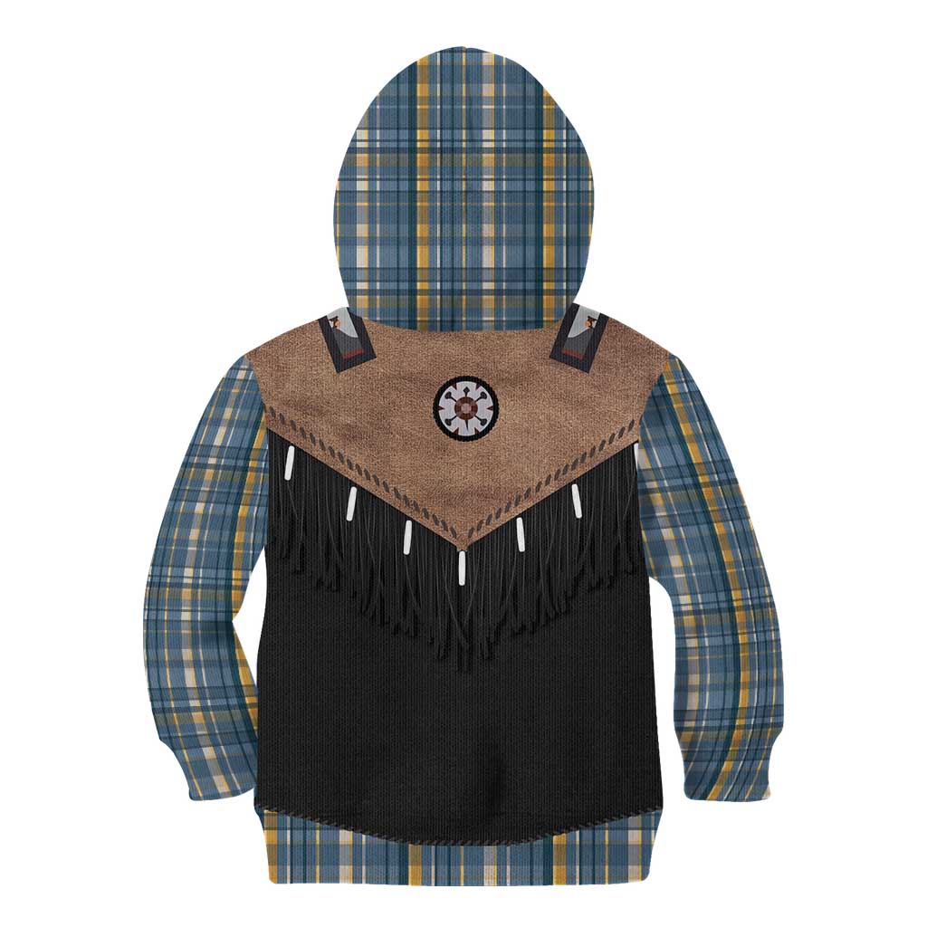 Western Cowboy Vest Style Kid Hoodie Blue Yellow Plaid Pattern - Wonder Print Shop