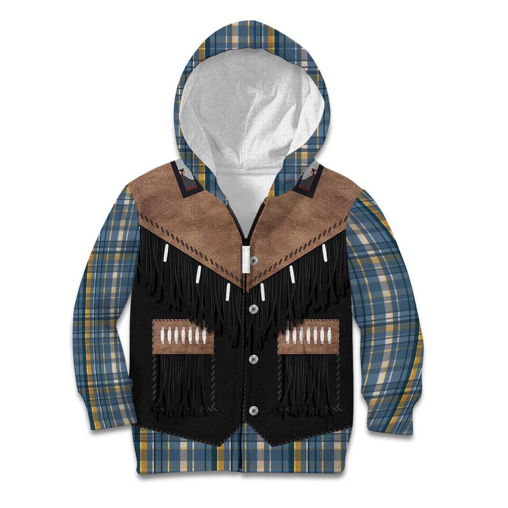 Western Cowboy Vest Style Kid Hoodie Blue Yellow Plaid Pattern - Wonder Print Shop