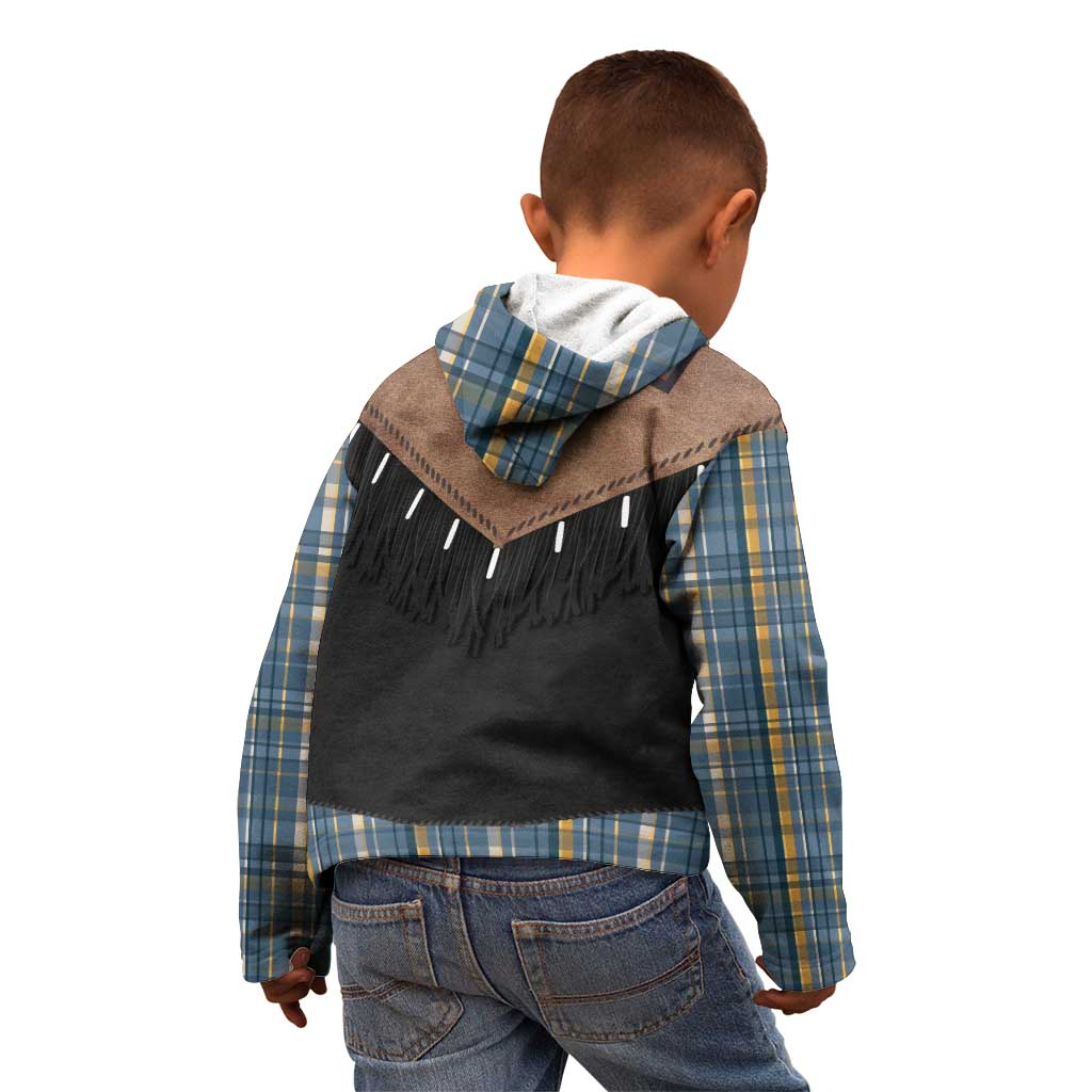 Western Cowboy Vest Style Kid Hoodie Blue Yellow Plaid Pattern - Wonder Print Shop