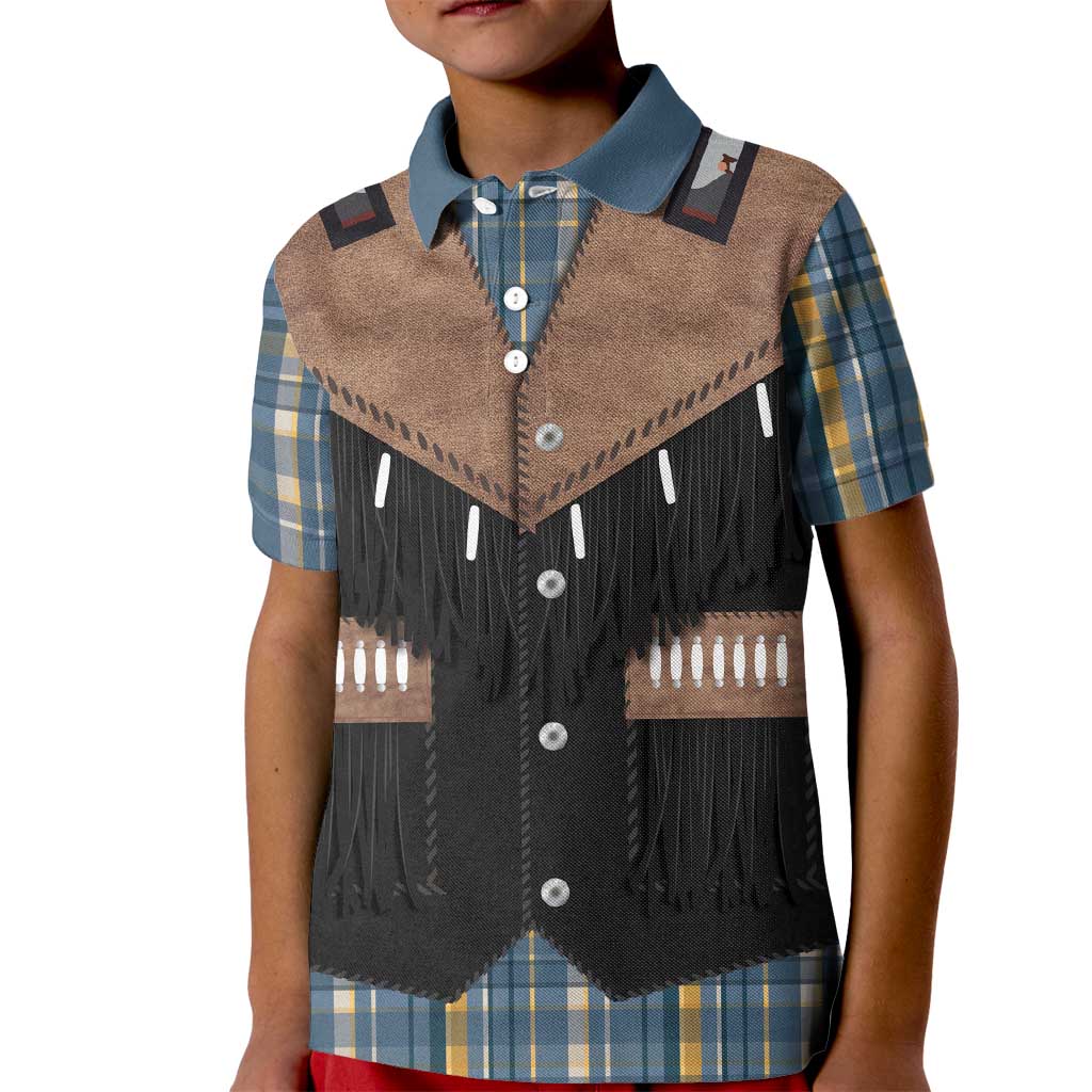 Western Cowboy Vest Style Kid Polo Shirt Blue Yellow Plaid Pattern - Wonder Print Shop