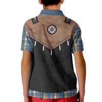 Western Cowboy Vest Style Kid Polo Shirt Blue Yellow Plaid Pattern - Wonder Print Shop