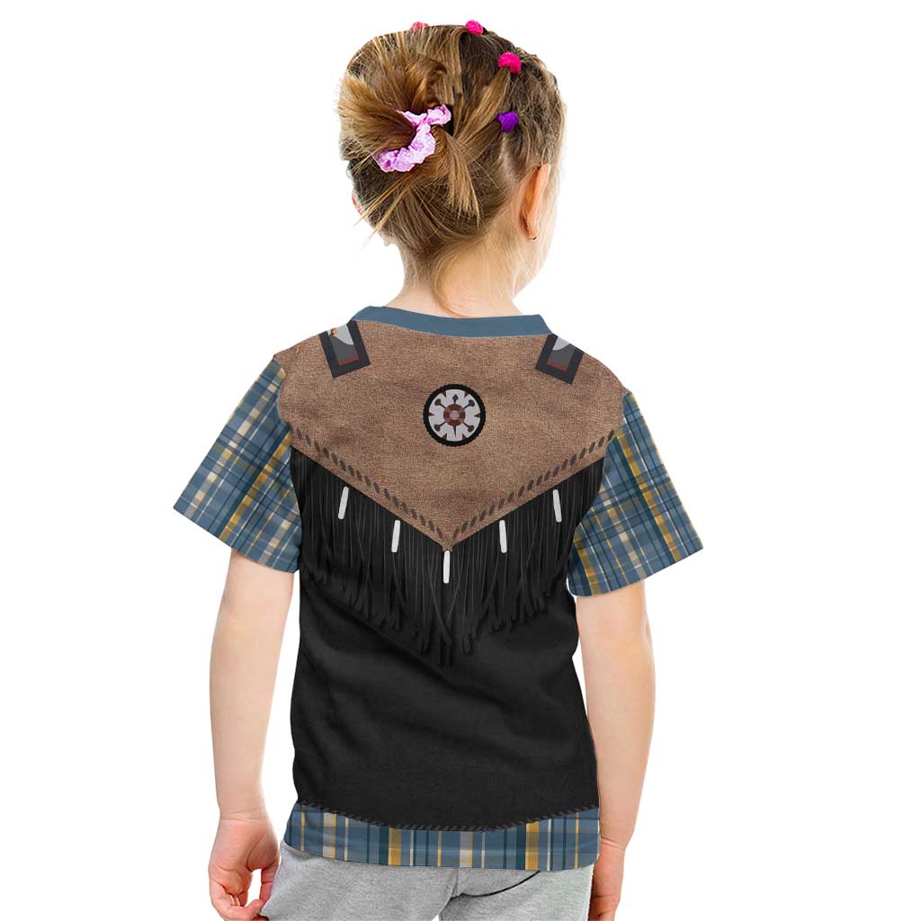 Western Cowboy Vest Style Kid T Shirt Blue Yellow Plaid Pattern - Wonder Print Shop
