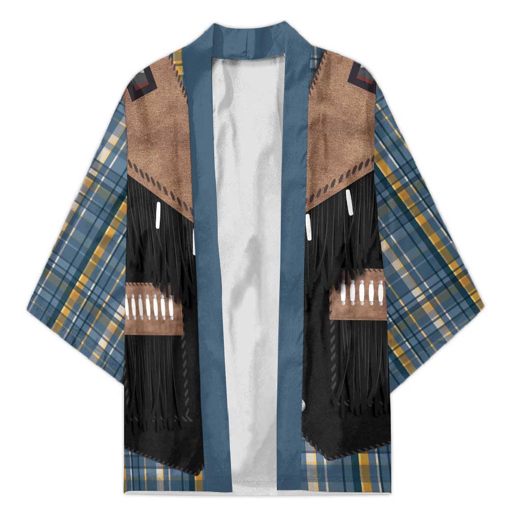 Western Cowboy Vest Style Kimono Blue Yellow Plaid Pattern - Wonder Print Shop