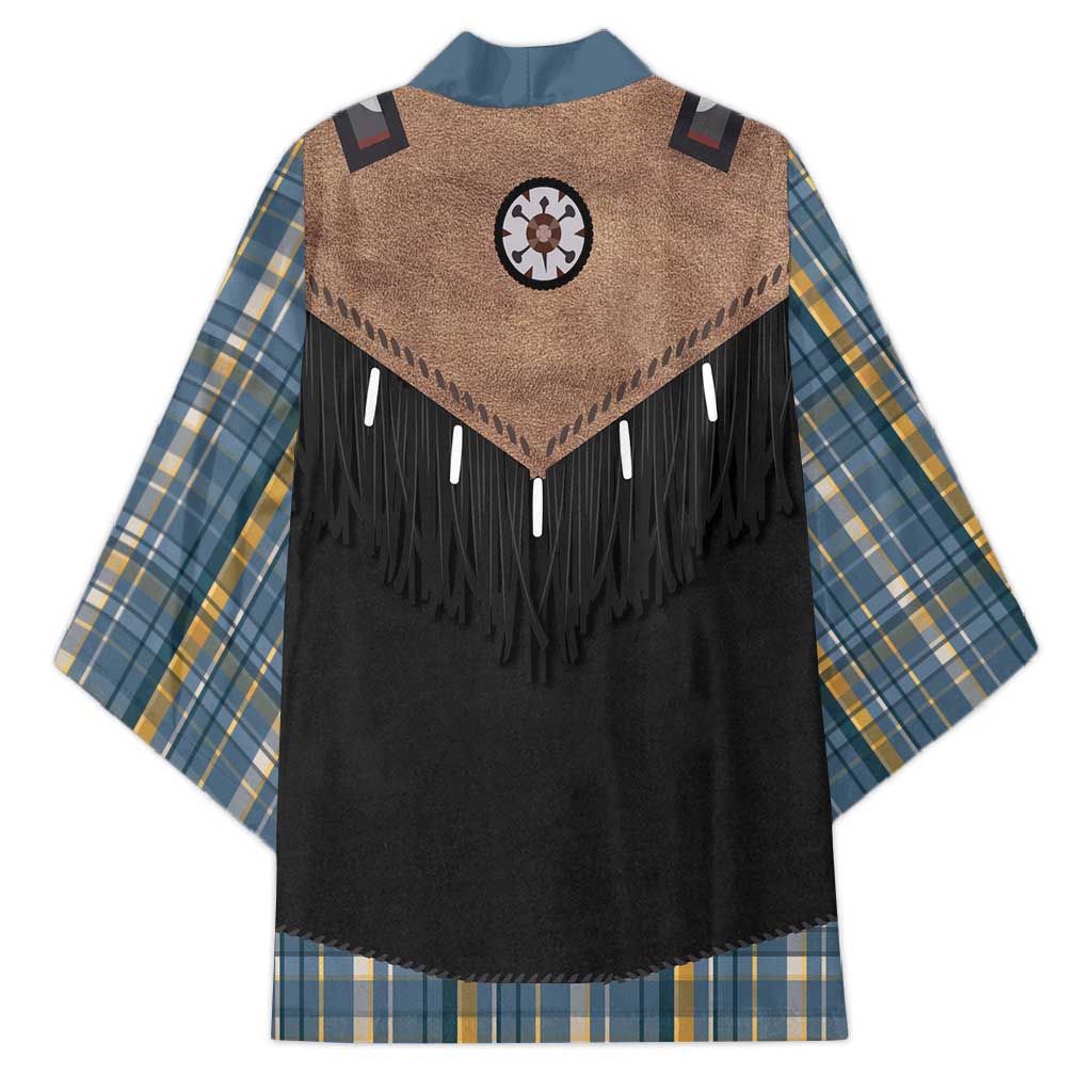Western Cowboy Vest Style Kimono Blue Yellow Plaid Pattern - Wonder Print Shop