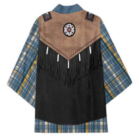 Western Cowboy Vest Style Kimono Blue Yellow Plaid Pattern - Wonder Print Shop