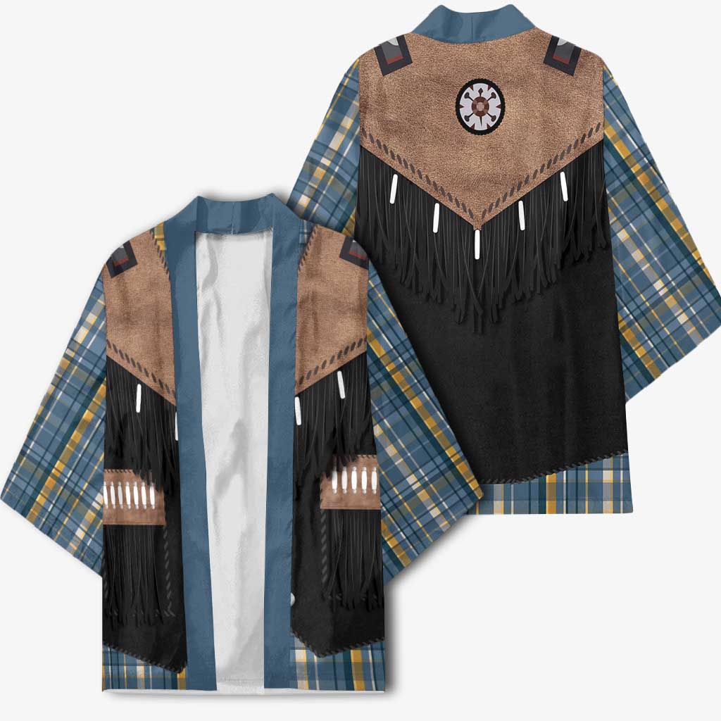 Western Cowboy Vest Style Kimono Blue Yellow Plaid Pattern - Wonder Print Shop