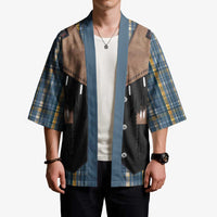 Western Cowboy Vest Style Kimono Blue Yellow Plaid Pattern - Wonder Print Shop