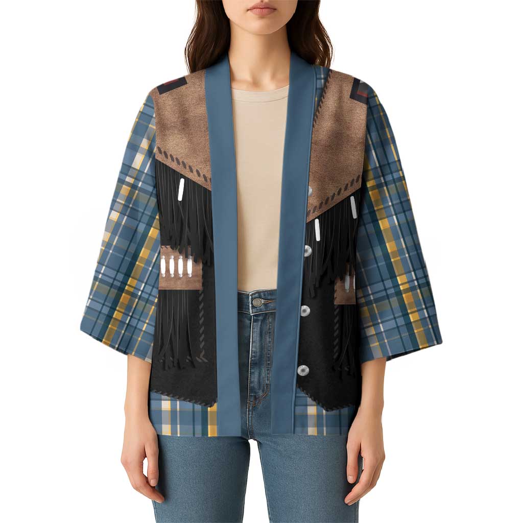 Western Cowboy Vest Style Kimono Blue Yellow Plaid Pattern - Wonder Print Shop