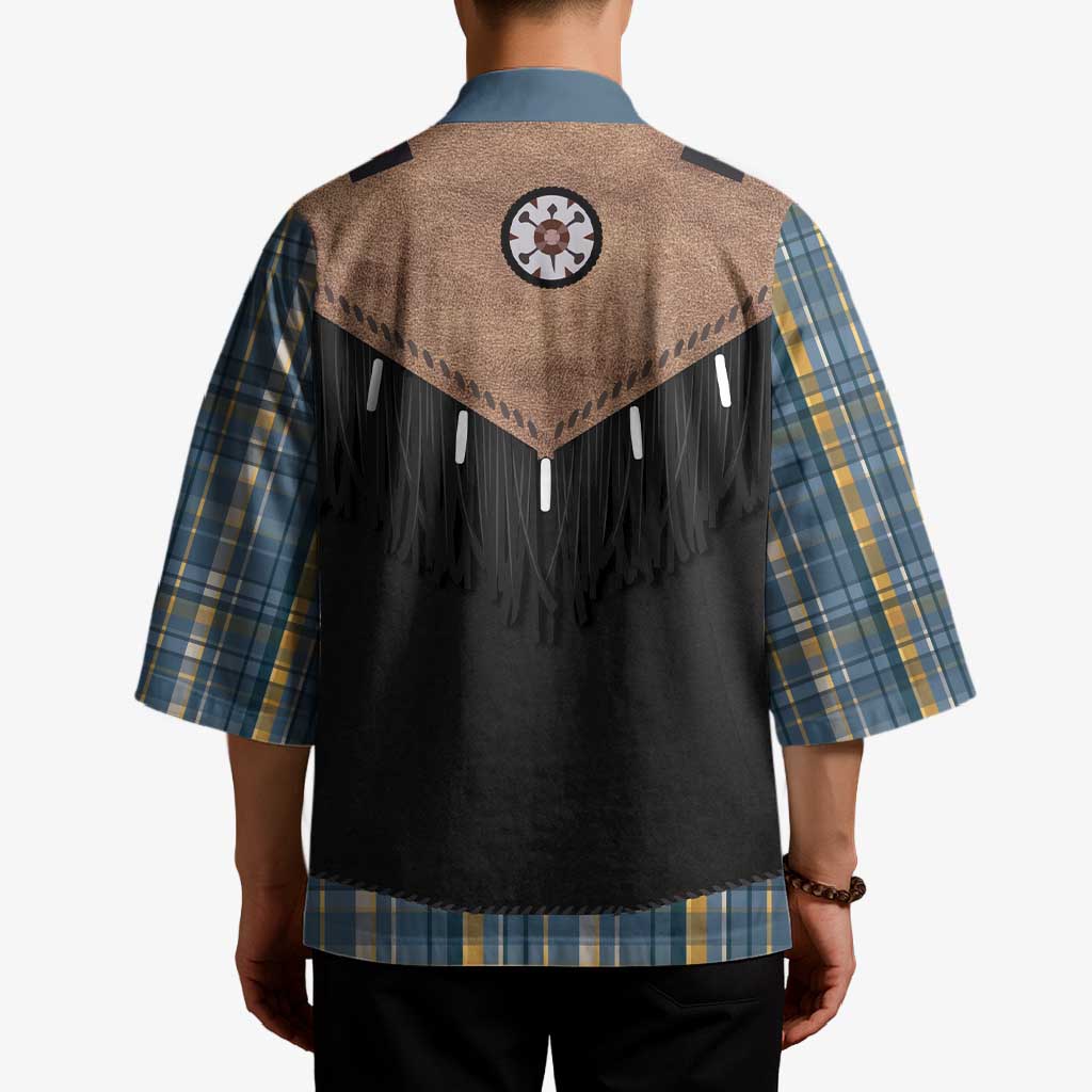 Western Cowboy Vest Style Kimono Blue Yellow Plaid Pattern - Wonder Print Shop