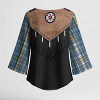 Western Cowboy Vest Style Kimono Sleeve Blouse Blue Yellow Plaid Pattern - Wonder Print Shop