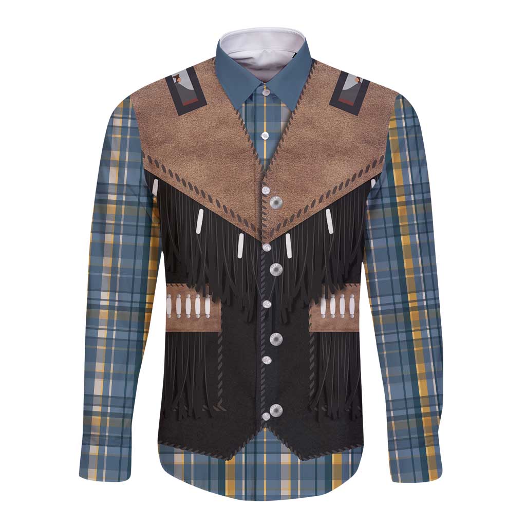 Western Cowboy Vest Style Long Sleeve Button Shirt Blue Yellow Plaid Pattern - Wonder Print Shop