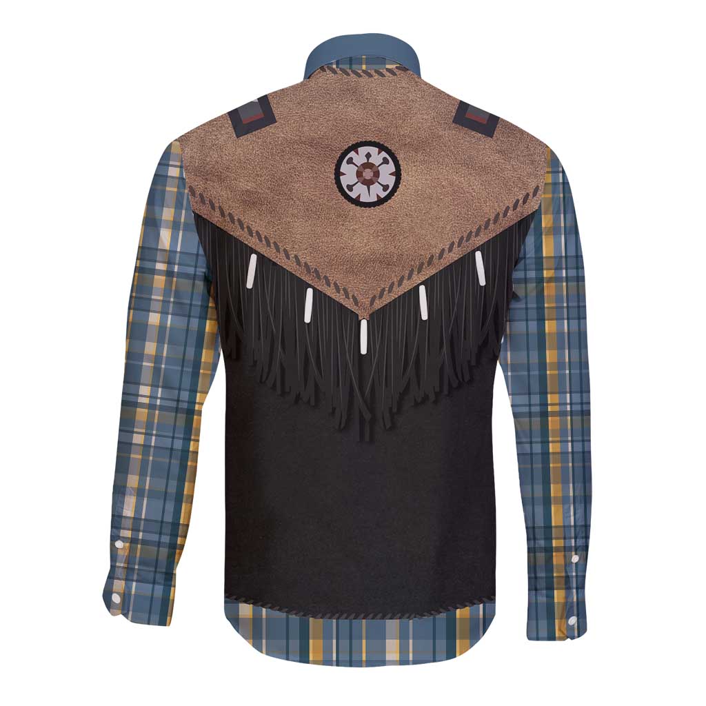 Western Cowboy Vest Style Long Sleeve Button Shirt Blue Yellow Plaid Pattern - Wonder Print Shop
