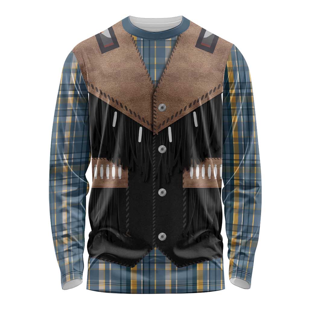 Western Cowboy Vest Style Long Sleeve Shirt Blue Yellow Plaid Pattern - Wonder Print Shop