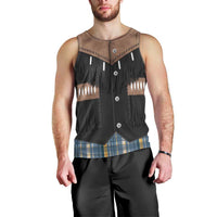 Western Cowboy Vest Style Men Tank Top Blue Yellow Plaid Pattern - Wonder Print Shop