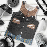 Western Cowboy Vest Style Men Tank Top Blue Yellow Plaid Pattern - Wonder Print Shop