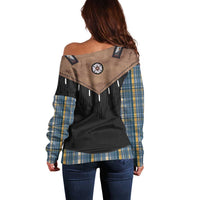 Western Cowboy Vest Style Off Shoulder Sweater Blue Yellow Plaid Pattern - Wonder Print Shop