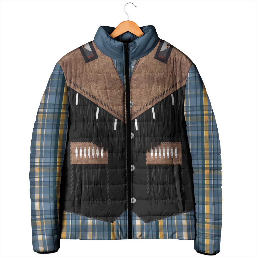 Western Cowboy Vest Style Padded Jacket Blue Yellow Plaid Pattern - Wonder Print Shop