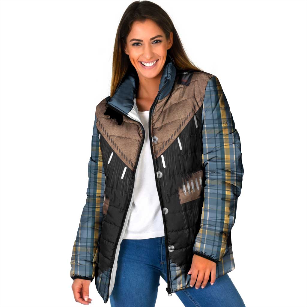 Western Cowboy Vest Style Padded Jacket Blue Yellow Plaid Pattern - Wonder Print Shop