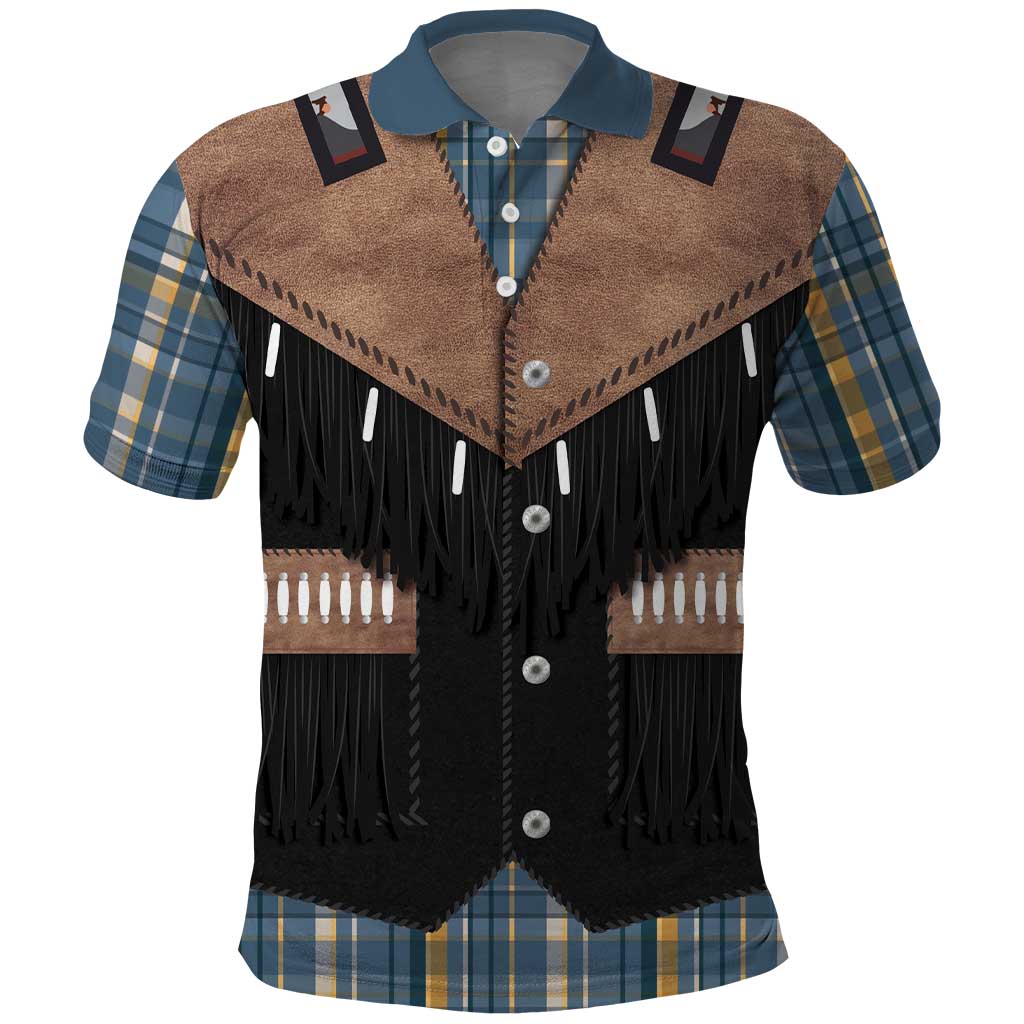 Western Cowboy Vest Style Polo Shirt Blue Yellow Plaid Pattern - Wonder Print Shop