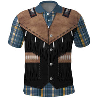 Western Cowboy Vest Style Polo Shirt Blue Yellow Plaid Pattern - Wonder Print Shop