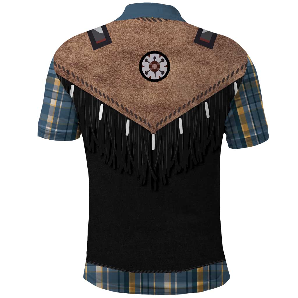 Western Cowboy Vest Style Polo Shirt Blue Yellow Plaid Pattern - Wonder Print Shop