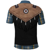 Western Cowboy Vest Style Polo Shirt Blue Yellow Plaid Pattern - Wonder Print Shop