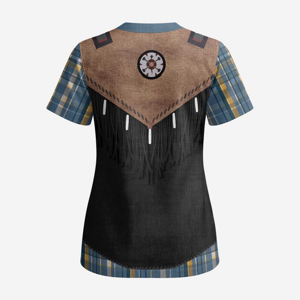 Western Cowboy Vest Style Scrub Top Blue Yellow Plaid Pattern - Wonder Print Shop