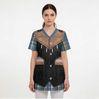 Western Cowboy Vest Style Scrub Top Blue Yellow Plaid Pattern - Wonder Print Shop