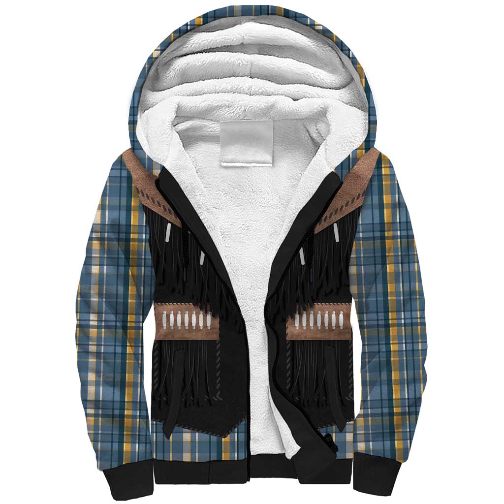 Western Cowboy Vest Style Sherpa Hoodie Blue Yellow Plaid Pattern - Wonder Print Shop