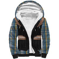Western Cowboy Vest Style Sherpa Hoodie Blue Yellow Plaid Pattern - Wonder Print Shop