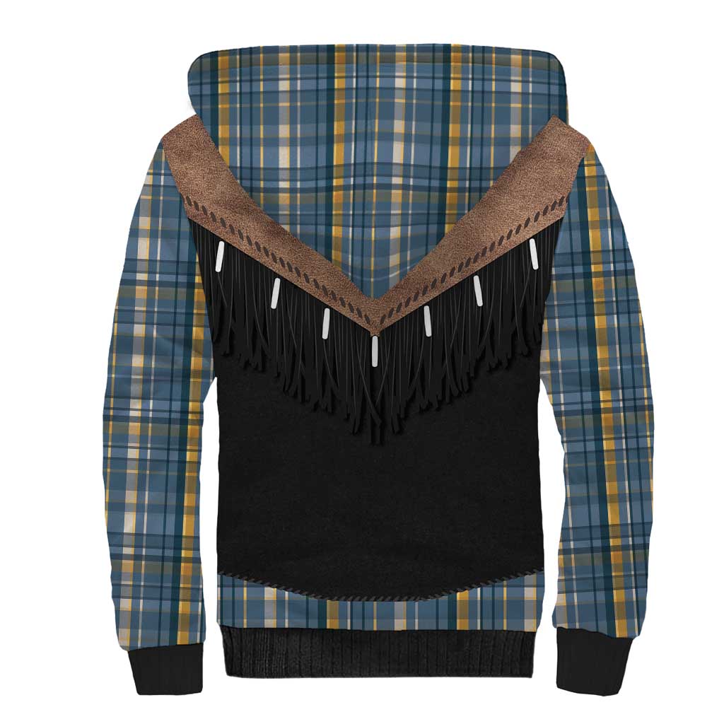 Western Cowboy Vest Style Sherpa Hoodie Blue Yellow Plaid Pattern - Wonder Print Shop