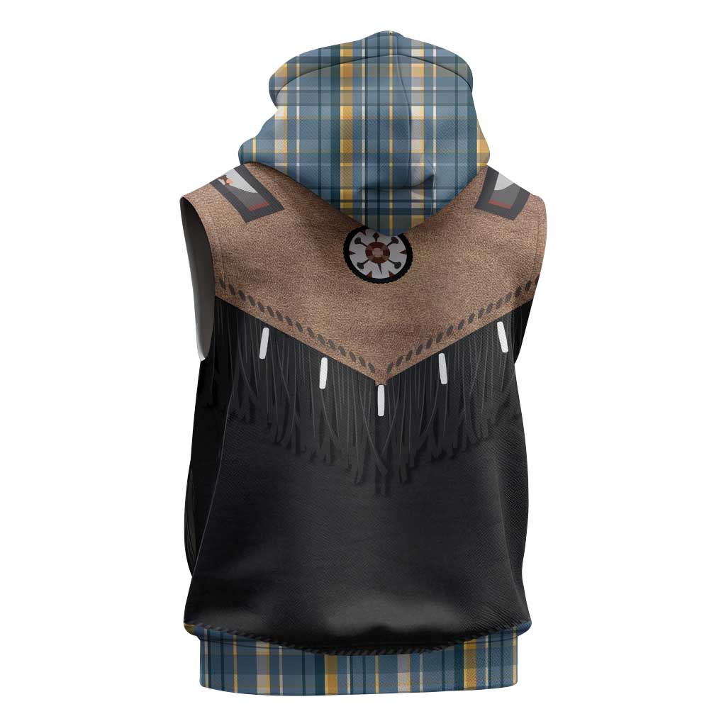 Western Cowboy Vest Style Sleeveless Hoodie Blue Yellow Plaid Pattern - Wonder Print Shop