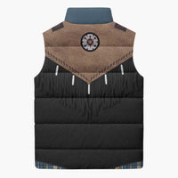 Western Cowboy Vest Style Sleeveless Puffer Jacket Blue Yellow Plaid Pattern - Wonder Print Shop
