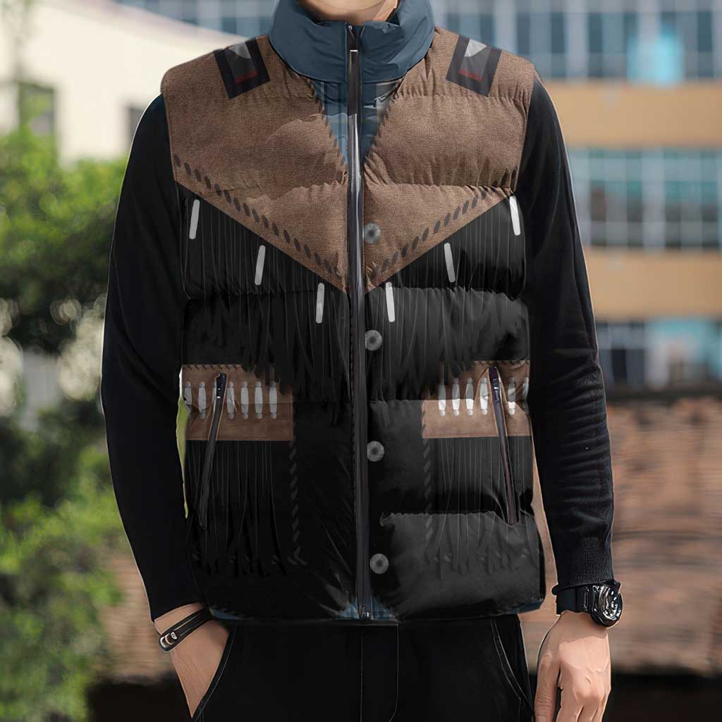 Western Cowboy Vest Style Sleeveless Puffer Jacket Blue Yellow Plaid Pattern - Wonder Print Shop