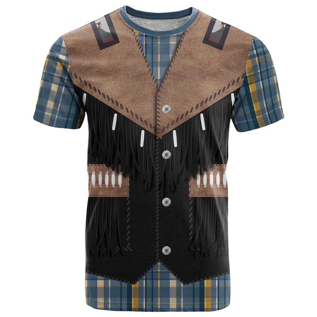 Western Cowboy Vest Style T Shirt Blue Yellow Plaid Pattern - Wonder Print Shop