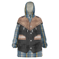 Western Cowboy Vest Style Wearable Blanket Hoodie Blue Yellow Plaid Pattern - Wonder Print Shop