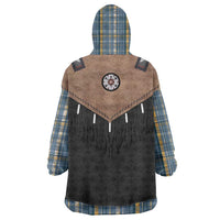 Western Cowboy Vest Style Wearable Blanket Hoodie Blue Yellow Plaid Pattern - Wonder Print Shop