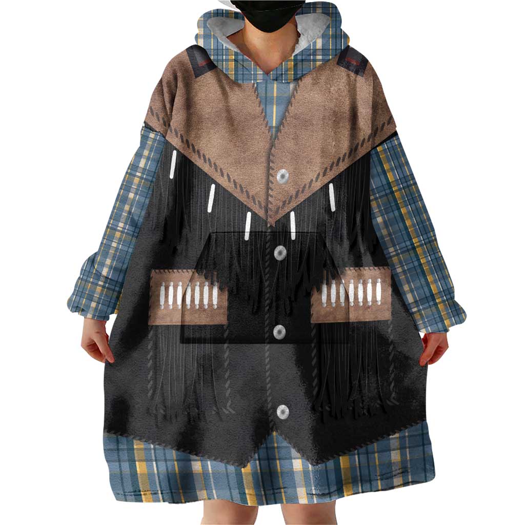 Western Cowboy Vest Style Wearable Blanket Hoodie Blue Yellow Plaid Pattern - Wonder Print Shop