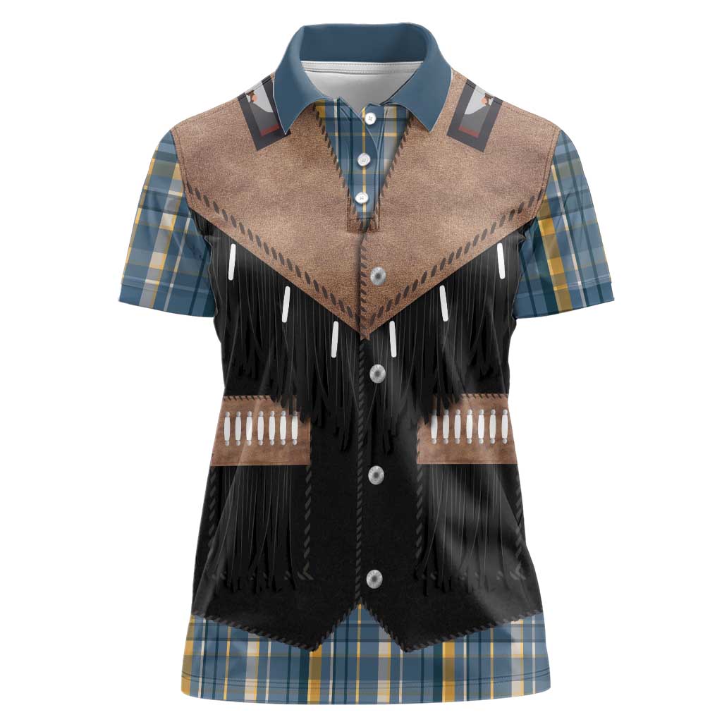 Western Cowboy Vest Style Women Polo Shirt Blue Yellow Plaid Pattern - Wonder Print Shop