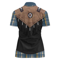 Western Cowboy Vest Style Women Polo Shirt Blue Yellow Plaid Pattern - Wonder Print Shop