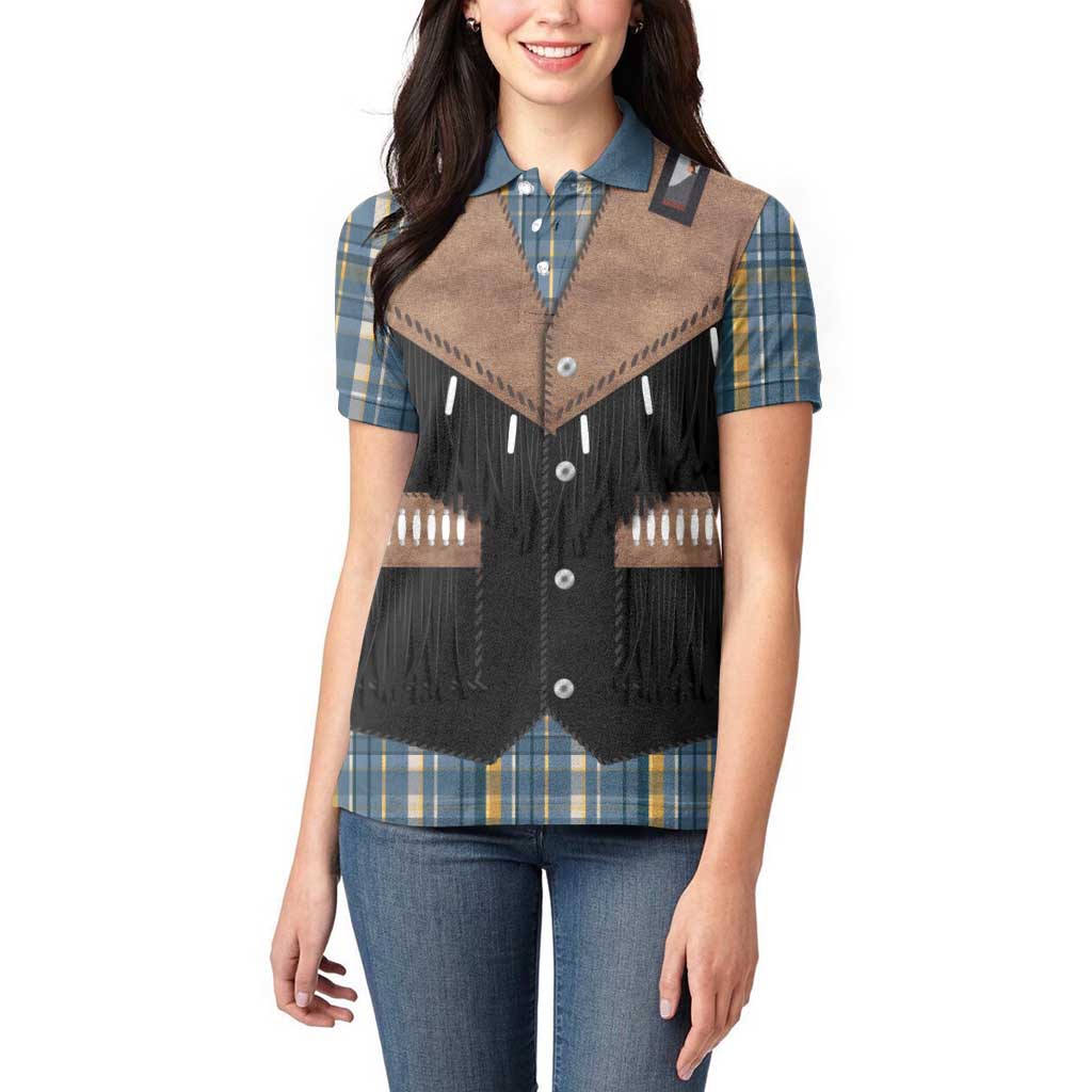 Western Cowboy Vest Style Women Polo Shirt Blue Yellow Plaid Pattern - Wonder Print Shop