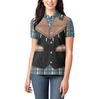 Western Cowboy Vest Style Women Polo Shirt Blue Yellow Plaid Pattern - Wonder Print Shop