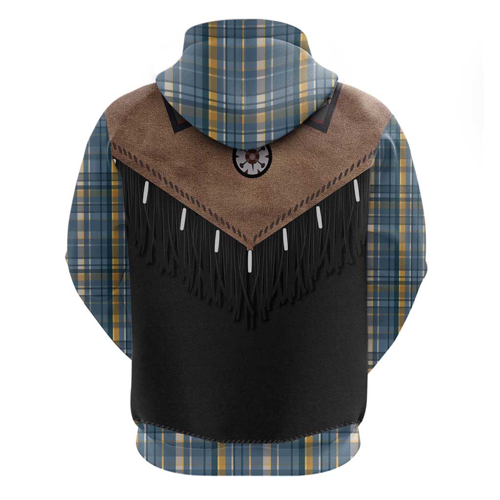 Western Cowboy Vest Style Zip Hoodie Blue Yellow Plaid Pattern - Wonder Print Shop