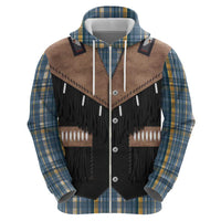 Western Cowboy Vest Style Zip Hoodie Blue Yellow Plaid Pattern - Wonder Print Shop